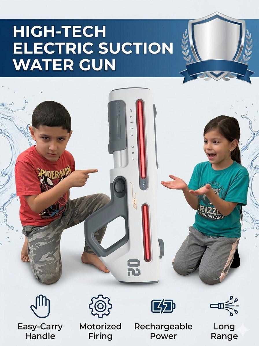 Automatic Power Electric Water Blaster Long Range w/ Light Outdoor Pool Toy Gun